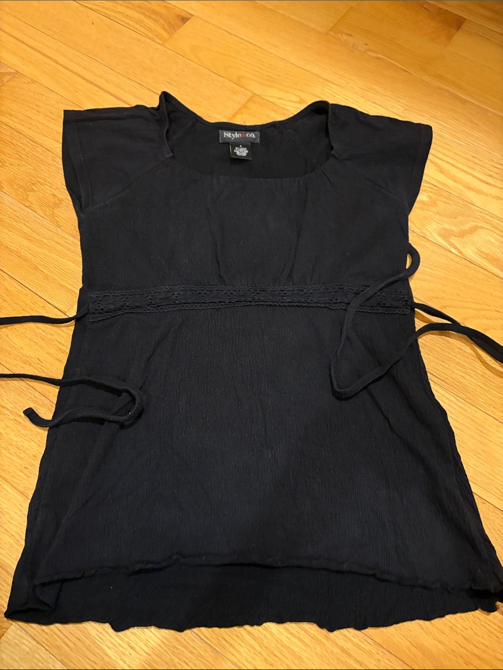 Style & Co. Black Cap Sleeve Tie-Waist Tunic Small